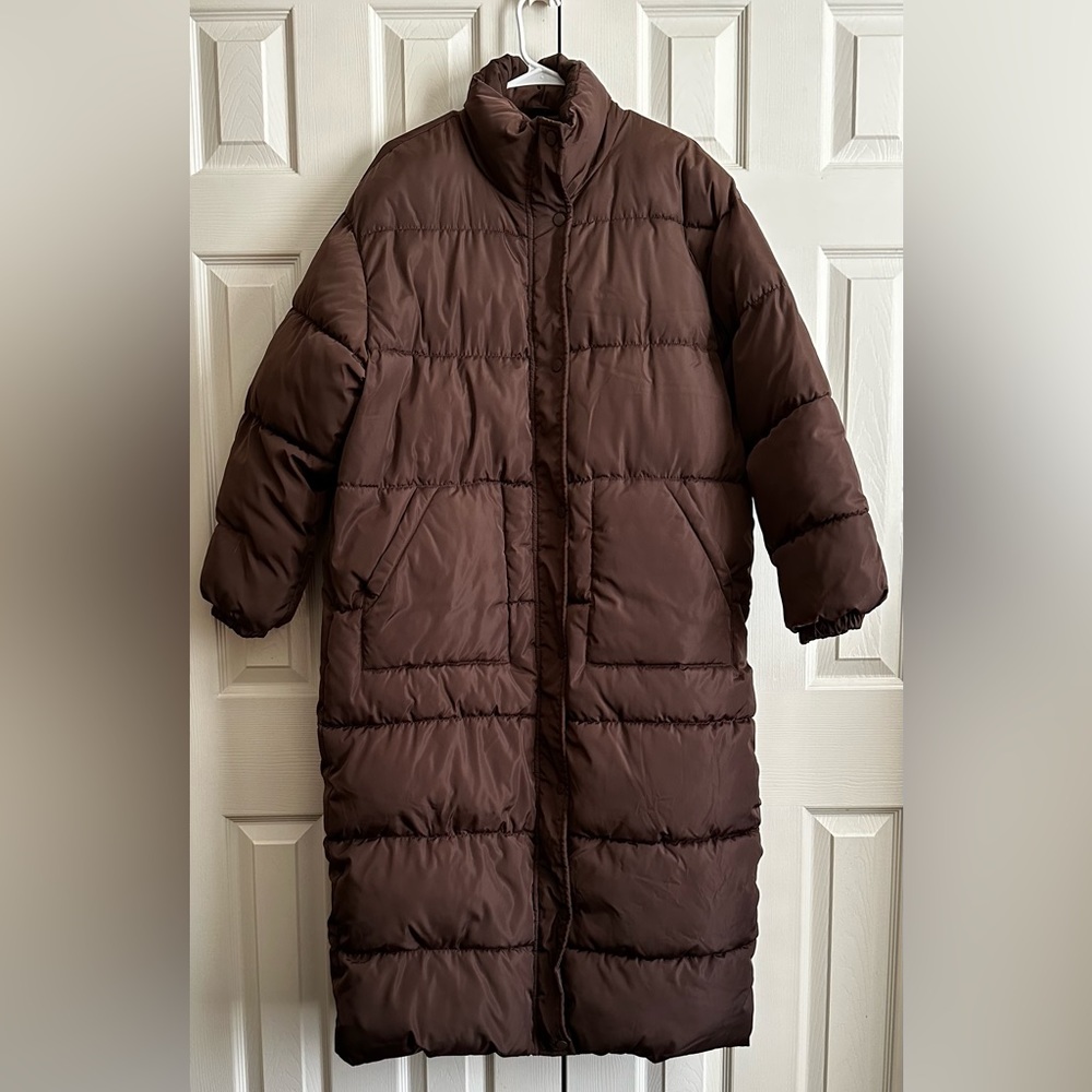 Tall Chocolate Brown Long Puffer Coat
